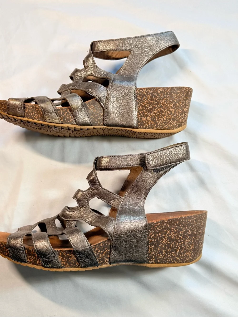 Dansko Metallic Pewter Leather Wedge Sandals Comfort Heels EU 42 / US 11.5- 12